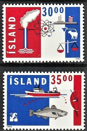 FRIMÆRKER ISLAND | 1992 - AFA 758,759 - Eksport og handel - 30,00 + 35,00 kr. flerfarvet - Postfrisk